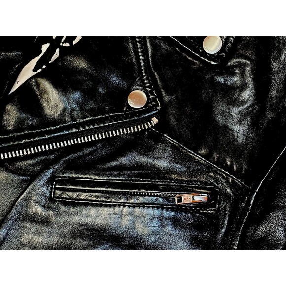 Obey Worldwide Leather Moto Jacket M Shepard Fairey Inner Art Black Biker Rare - Picture 3 of 11